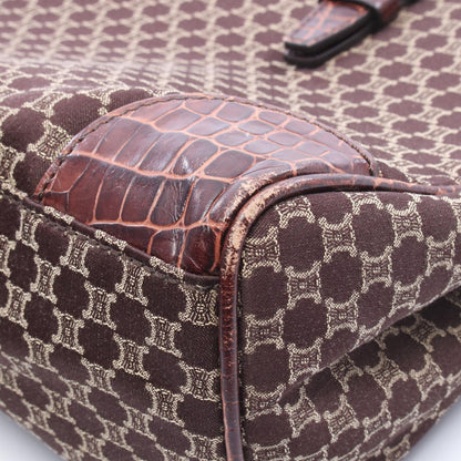 Celine Tote Macadam Croco Embossed Dark Brown Beige Canvas Leather — view 6