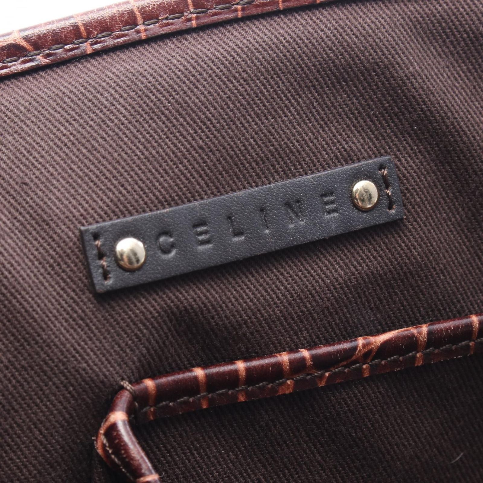 Celine Tote Macadam Croco Embossed Dark Brown Beige Canvas Leather — view 4