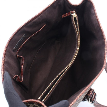 Celine Tote Macadam Croco Embossed Dark Brown Beige Canvas Leather — view 3