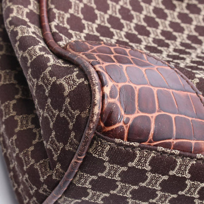 Celine Tote Macadam Croco Embossed Dark Brown Beige Canvas Leather — view 5