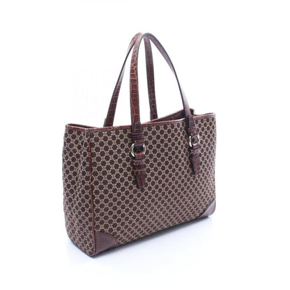 Celine Tote Macadam Croco Embossed Dark Brown Beige Canvas Leather — view 2