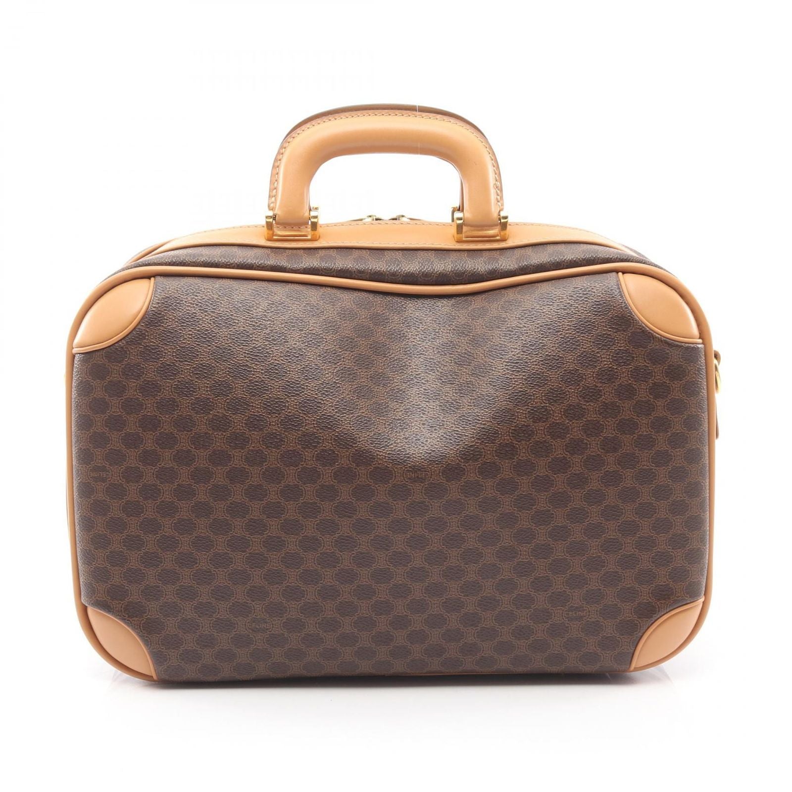 Celine Briefcase Macadam Dark Brown Canvas Leather 2-Way