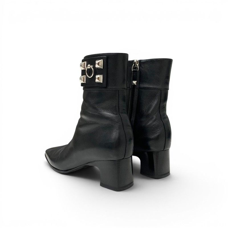 Hermes Boots Short Shoes Leather Black Silver Collier Chien Studs — view 4