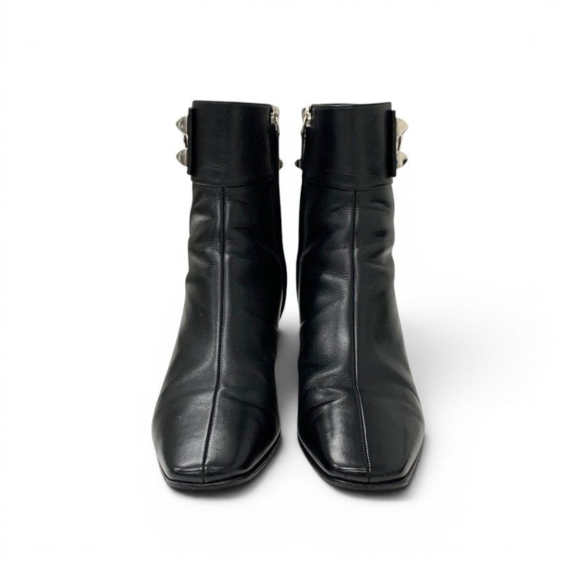 Hermes Boots Short Shoes Leather Black Silver Collier Chien Studs — view 2