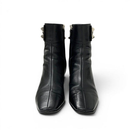 Hermes Boots Short Shoes Leather Black Silver Collier Chien Studs — view 2