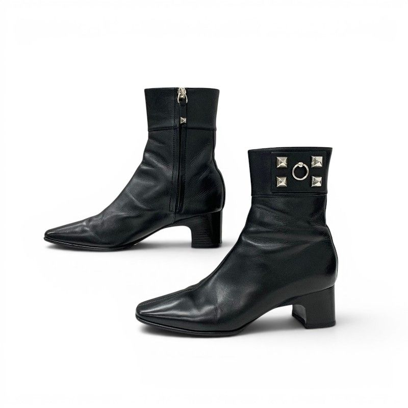 Hermes Boots Short Shoes Leather Black Silver Collier Chien Studs — view 3