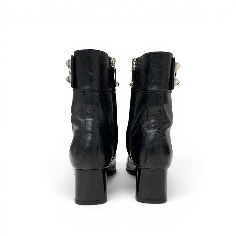 Hermes Boots Short Shoes Leather Black Silver Collier Chien Studs — view 5