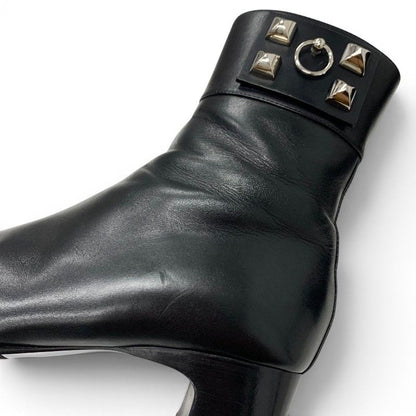 Hermes Boots Short Shoes Leather Black Silver Collier Chien Studs — view 9