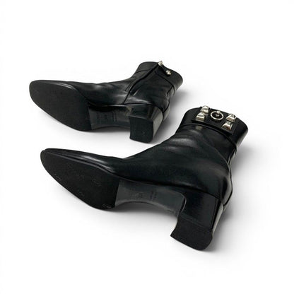 Hermes Boots Short Shoes Leather Black Silver Collier Chien Studs — view 6