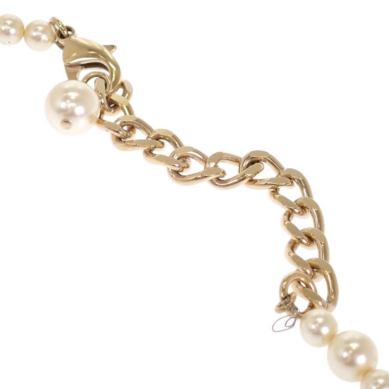 Chanel CC Pearl Long Necklace Metal Faux White Black Gold Pendant CC Logo — view 7