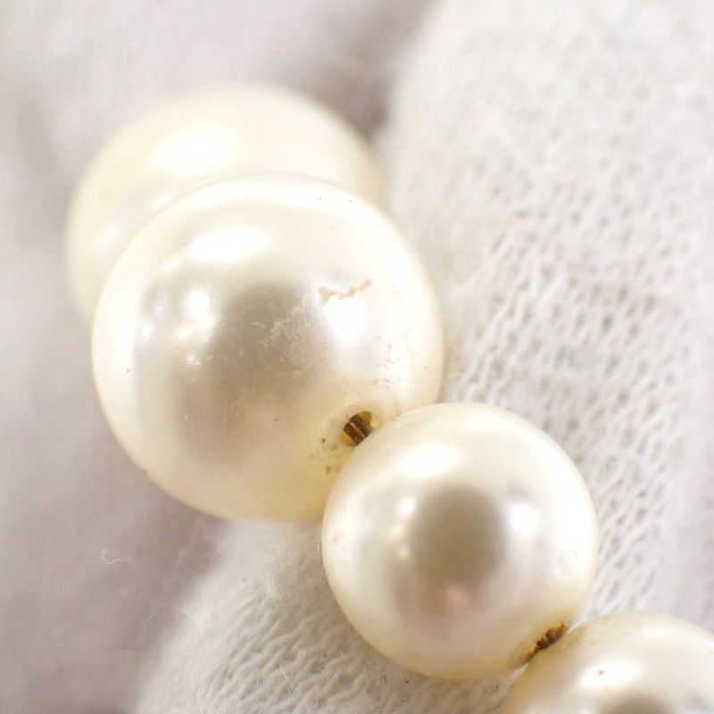 Chanel CC Pearl Long Necklace Metal Faux White Black Gold Pendant CC Logo — view 9