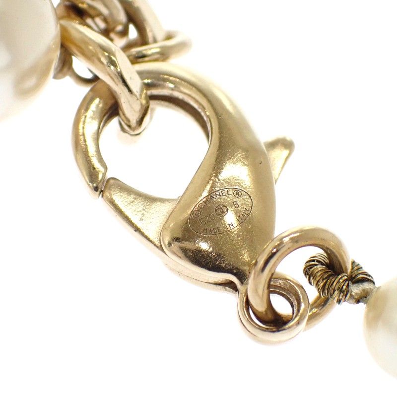 Chanel CC Pearl Long Necklace Metal Faux White Black Gold Pendant CC Logo — view 8