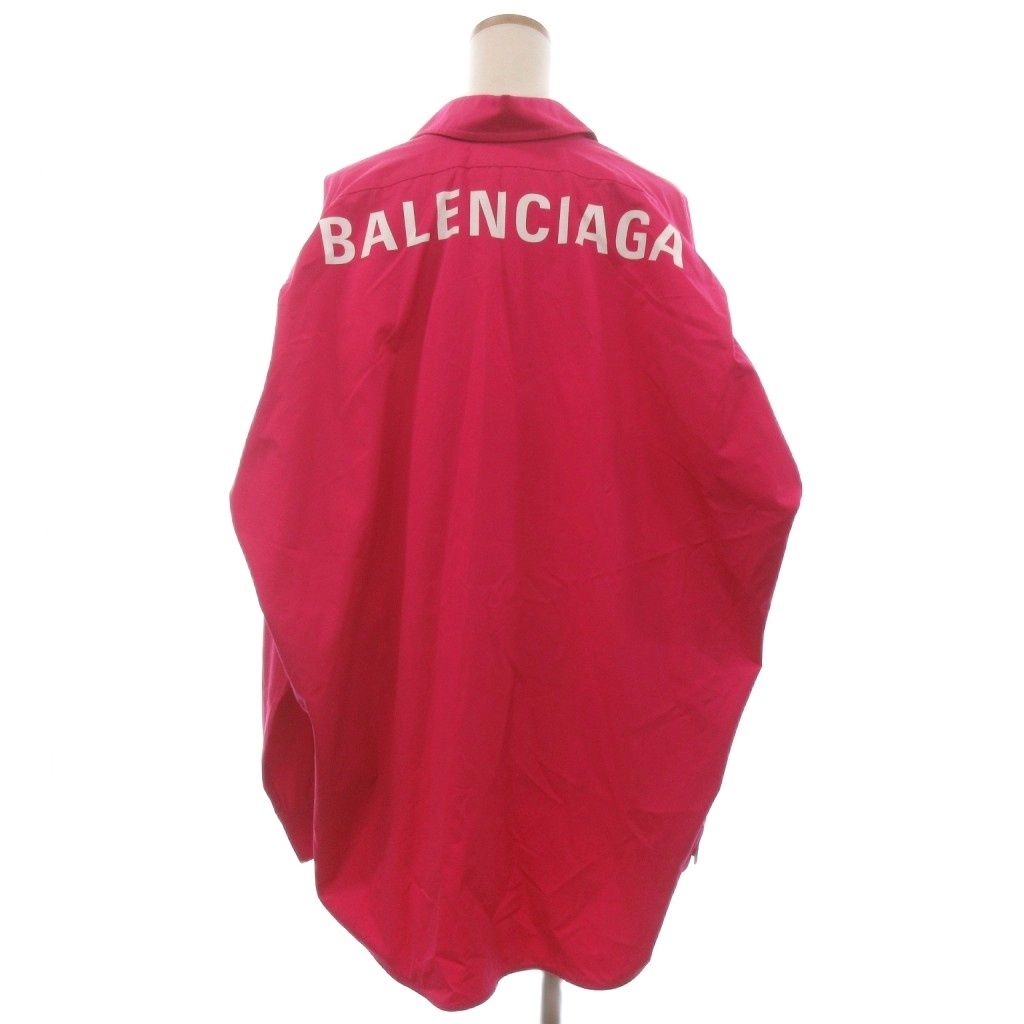 Balenciaga Pink Logo Print Cotton Oversized Shirt Jacket 34