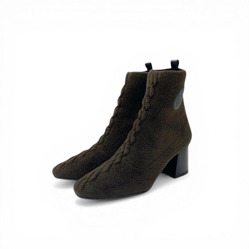 Hermes Jenna Boots Short Shoes Knit Schneer Khaki Black Exlibris