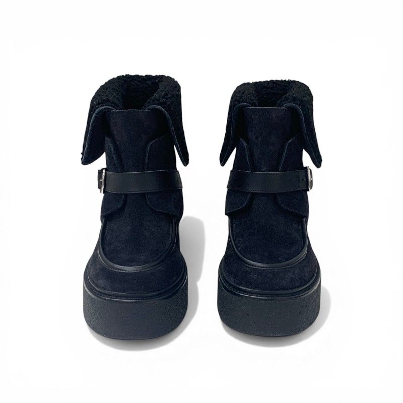 Hermes Boots Short Shoes Suede Leather Black Sheepskin — view 2