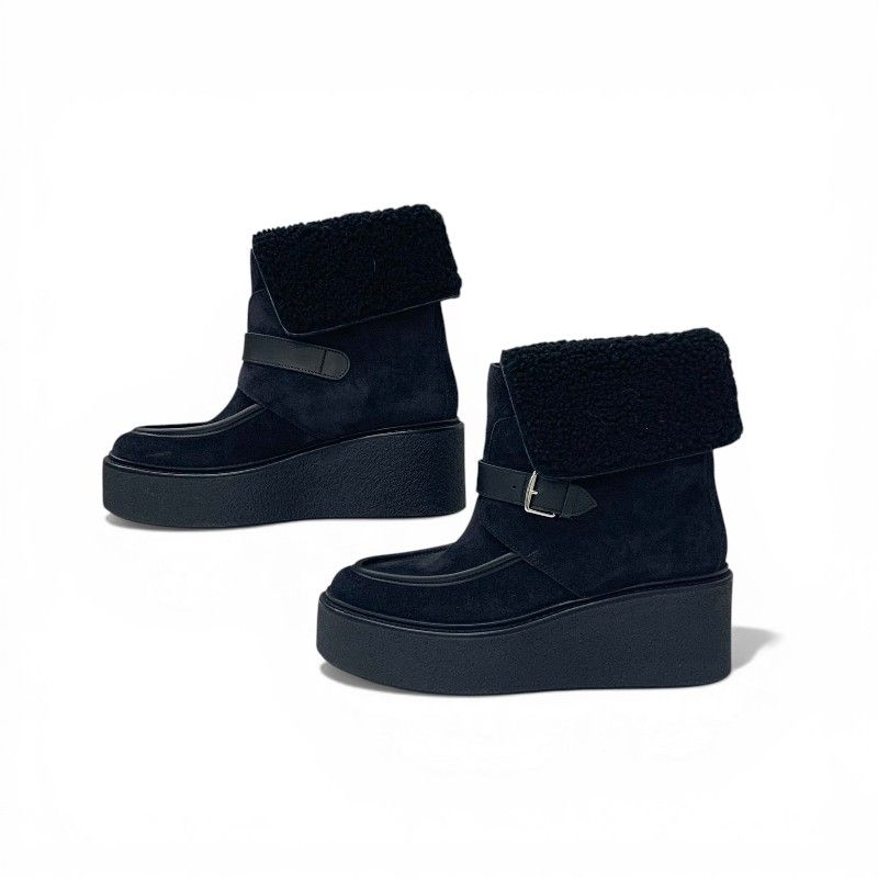 Hermes Boots Short Shoes Suede Leather Black Sheepskin — view 3