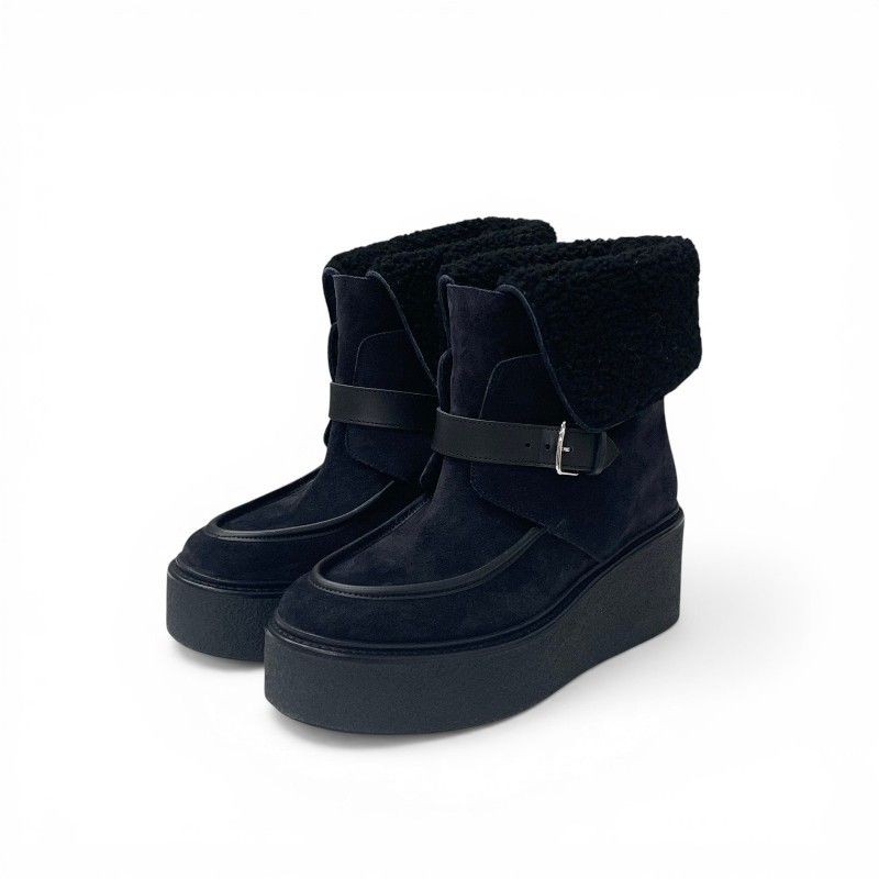 Hermes Boots Short Shoes Suede Leather Black Sheepskin