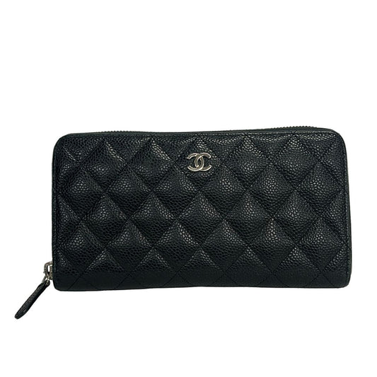 Chanel Wallet Quilted Black CC Logo Silver