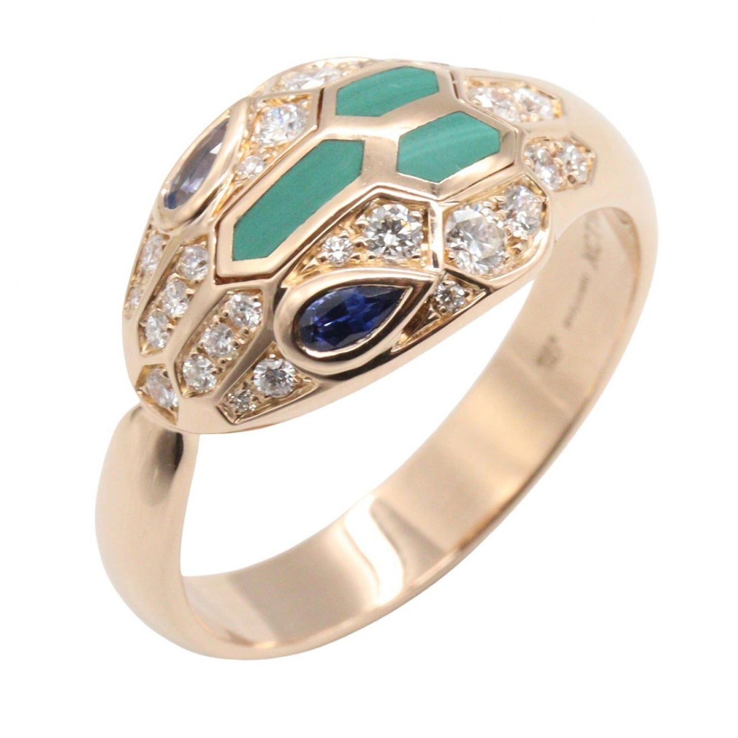 Bvlgari Ring Serpenti Saffiano Diamond Malachite 18k Pink Gold