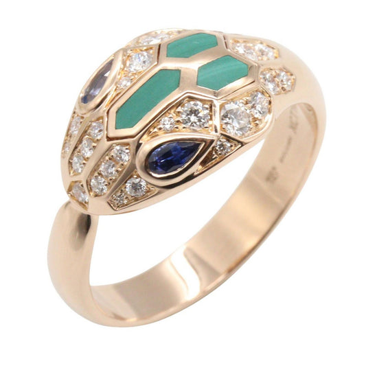 Bvlgari Ring Serpenti Saffiano Diamond Malachite 18k Pink Gold