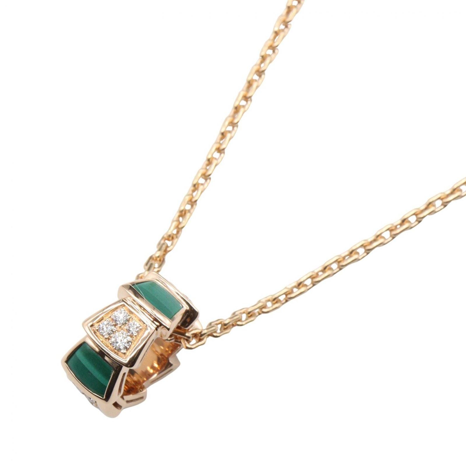 Bvlgari Necklace Serpenti Malachite Diamond 41 43.5 cm 18k Pink Gold