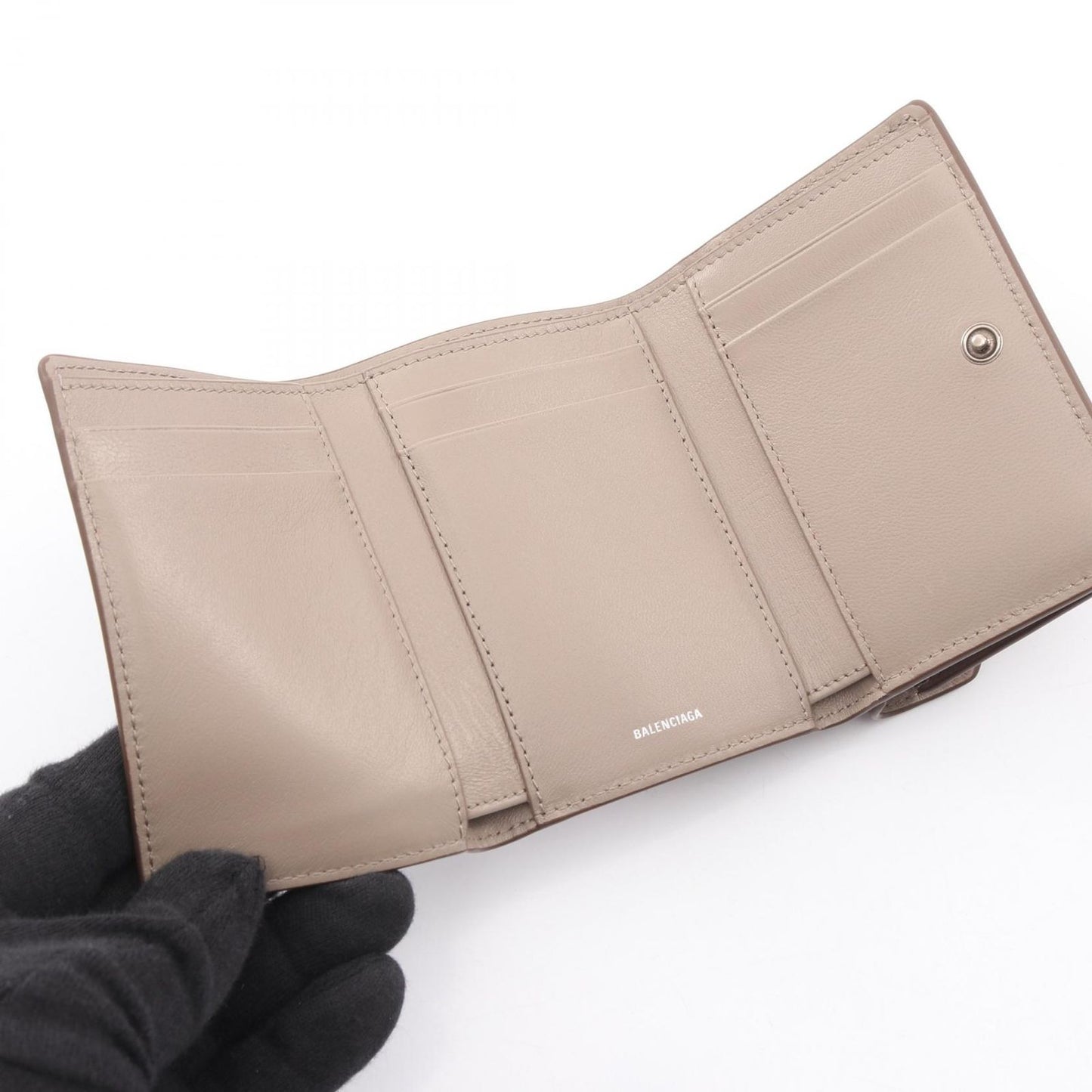 Balenciaga Trifold Wallet Envelope Mini Taupe Sesame Leather — view 3