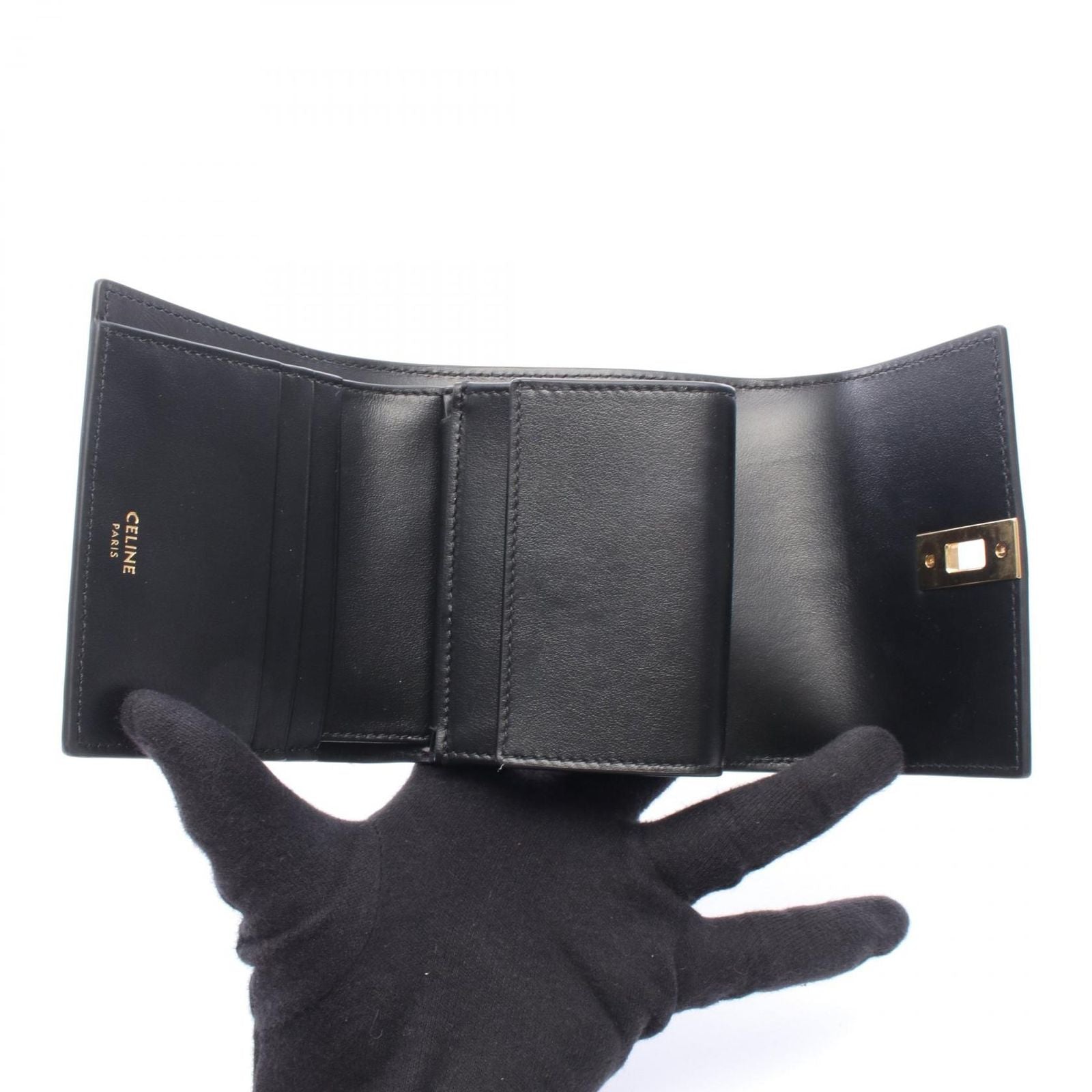 Celine Trifold Wallet Small 16 Seize Black Leather — view 3