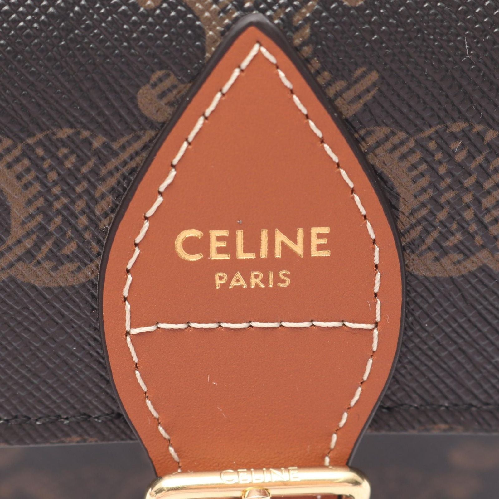 Celine Shoulder Bag Folco Triomphe 2-Way Tan Canvas Leather — view 4