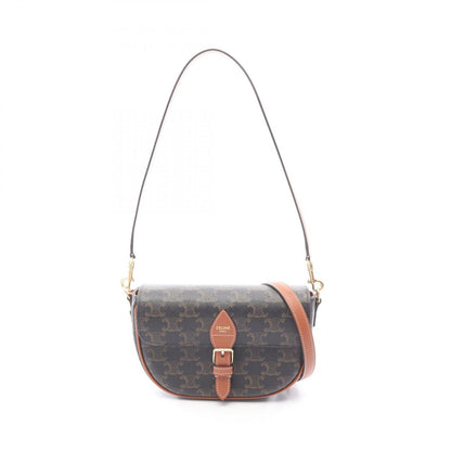 Celine Shoulder Bag Folco Triomphe 2-Way Tan Canvas Leather