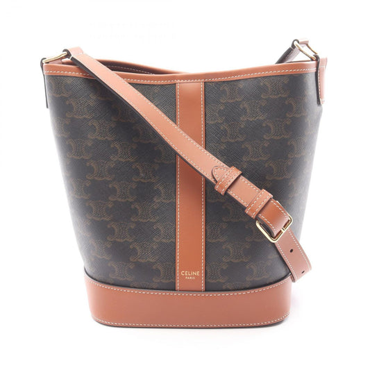 Celine Shoulder Bag Small Bucket Triomphe Tan Canvas Leather