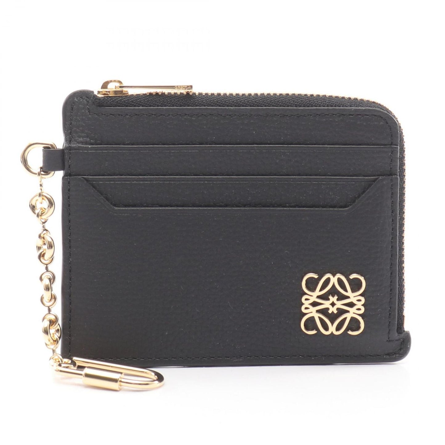 Loewe Coin Case Anagram Square Card Holder with Key Ring Black Leather
