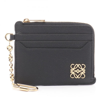Loewe Coin Case Anagram Square Card Holder with Key Ring Black Leather