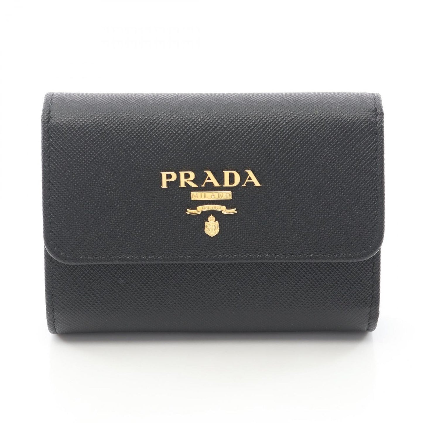 Prada Trifold Wallet Saffiano Metal Black Leather