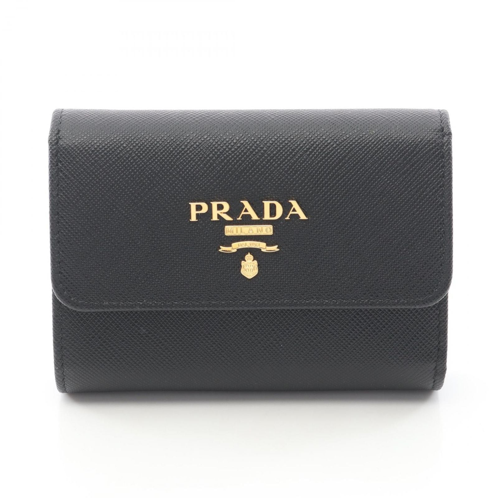 Prada Trifold Wallet Saffiano Metal Black Leather