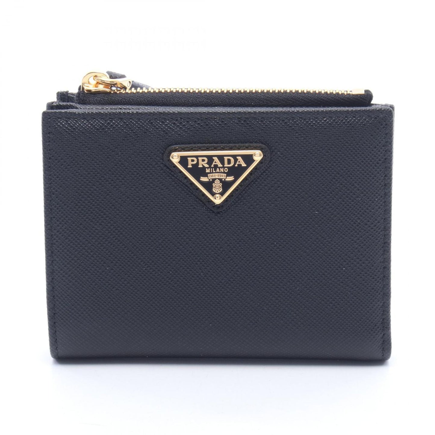 Prada Bifold Wallet Saffiano Triang Black Leather