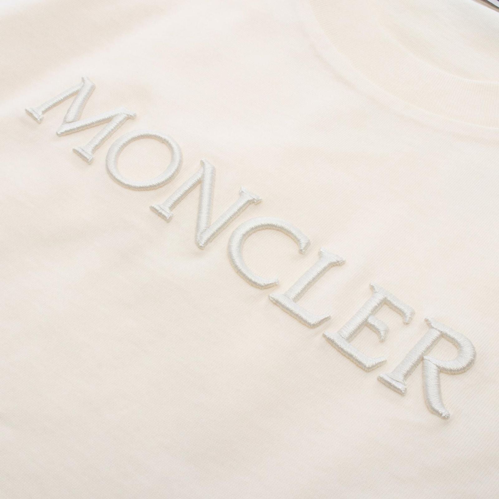 Moncler Short Sleeve T-Shirt SS Logo Embroidery White Ivory Cotton — view 6