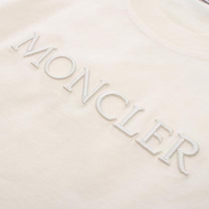 Moncler Short Sleeve T-Shirt SS Logo Embroidery White Ivory Cotton — view 6