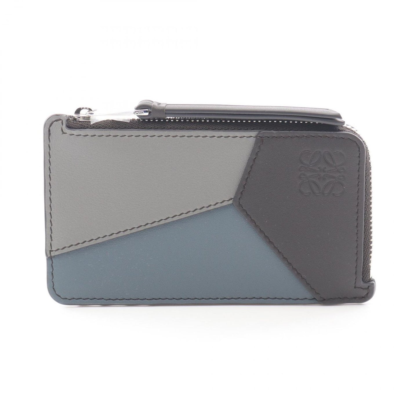 Loewe Coin Case Puzzle Card Asphalt Gray Storm Blue Leather Holder