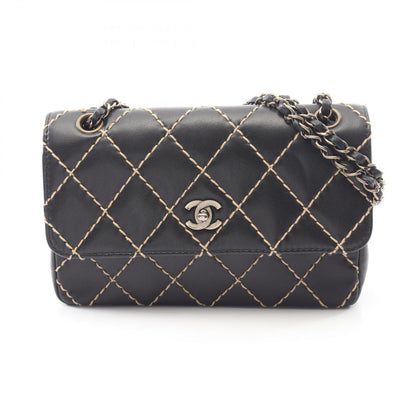 Chanel Shoulder Bag Wild Stitch Black Leather Chain