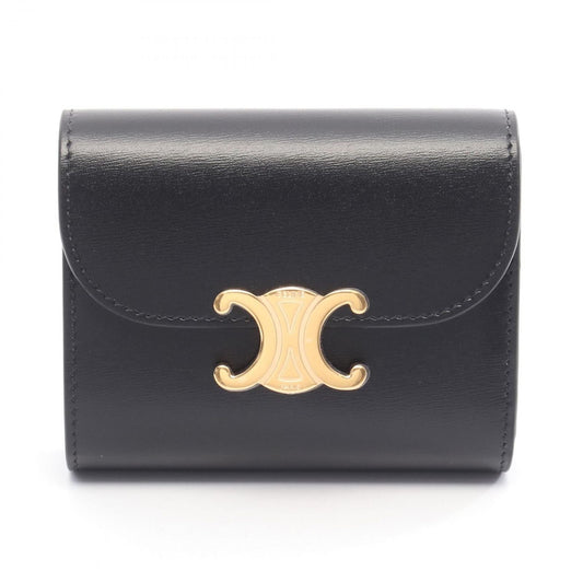 Celine Trifold Wallet Triomphe Small Flap Black Leather