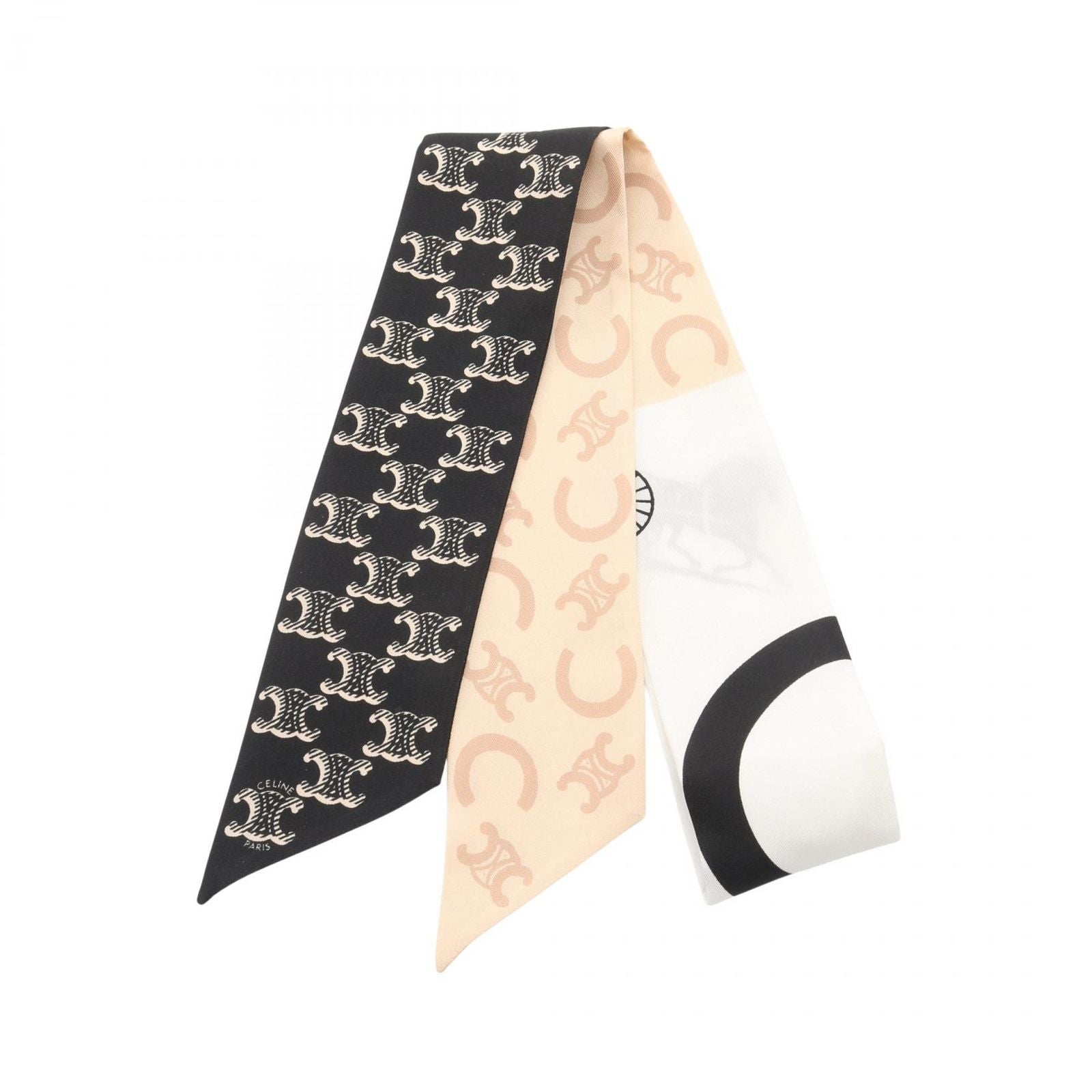 Celine Scarf Triomphe Lavalier Black White Silk