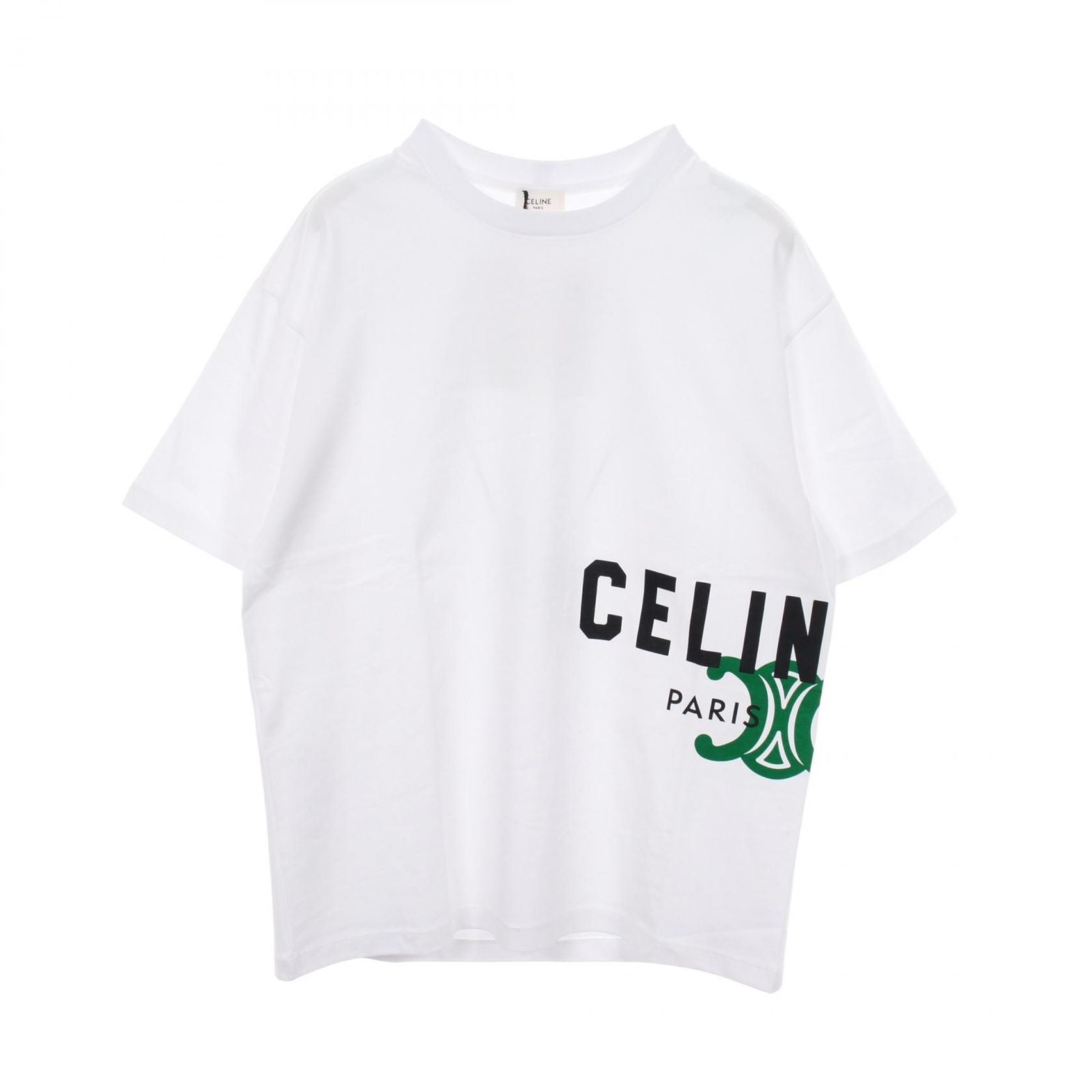 Celine Short Sleeve T-Shirt Triomphe Logo Print White Cotton