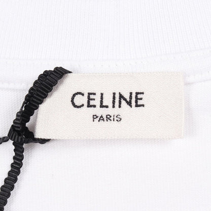 Celine Short Sleeve T-Shirt Triomphe Logo Print White Cotton — view 3