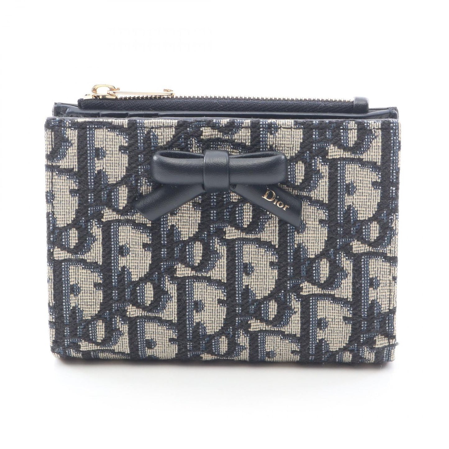 Dior Bifold Wallet Oblique Bow Dahlia Blue Canvas Leather