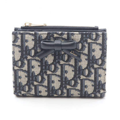 Dior Bifold Wallet Oblique Bow Dahlia Blue Canvas Leather