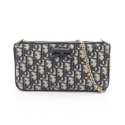Dior Shoulder Bag Oblique Bow Blue Canvas Leather Chain