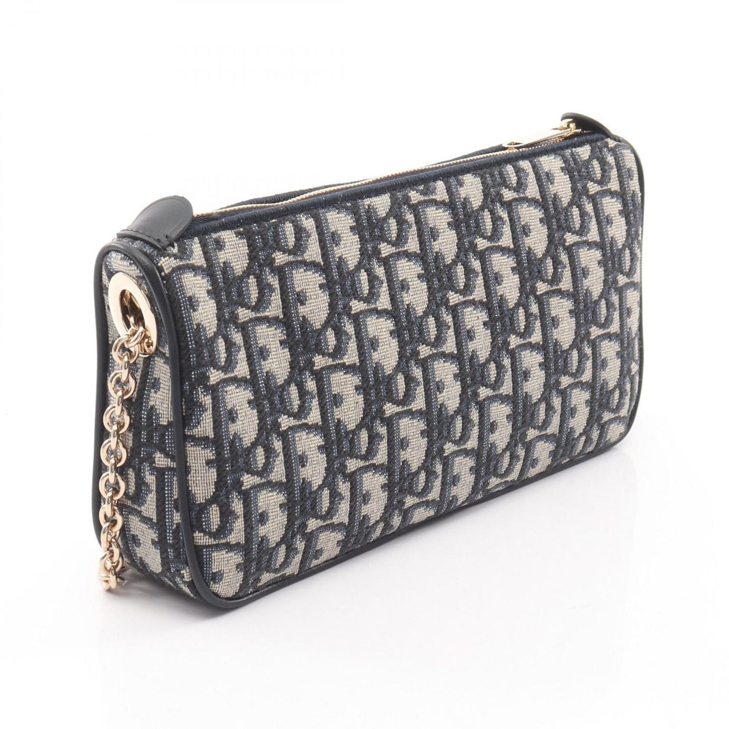 Dior Shoulder Bag Oblique Bow Blue Canvas Leather Chain — view 2