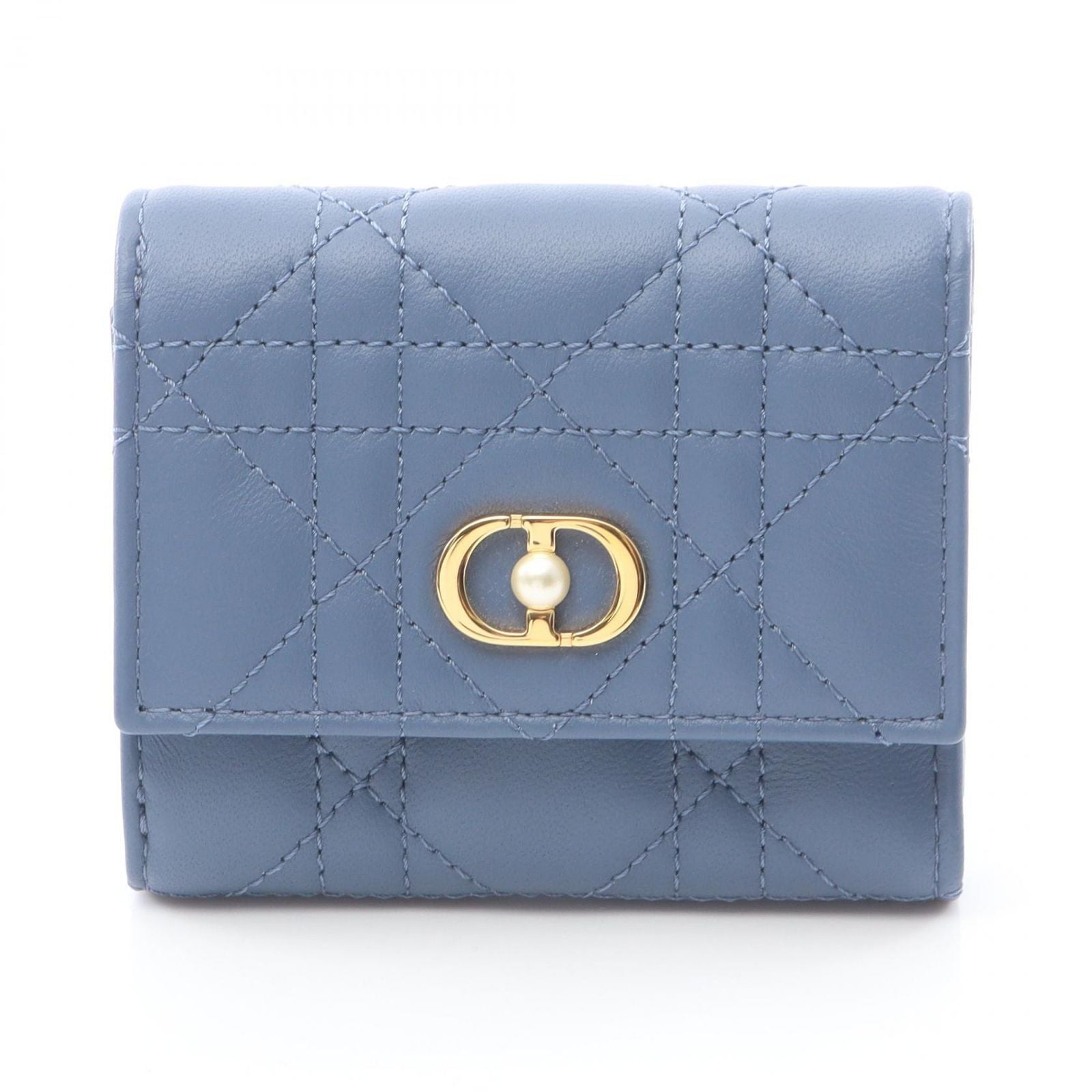 Dior Trifold Wallet Jolie Hibiscus Cannage Blue Leather