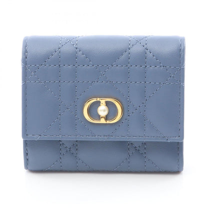 Dior Trifold Wallet Jolie Hibiscus Cannage Blue Leather