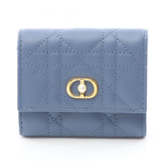 Dior Trifold Wallet Jolie Hibiscus Cannage Blue Leather